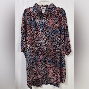 We Be Bop Women’s 1X Tunic Button Down Top Art to Wear NWT Prism Sunset Mosaic